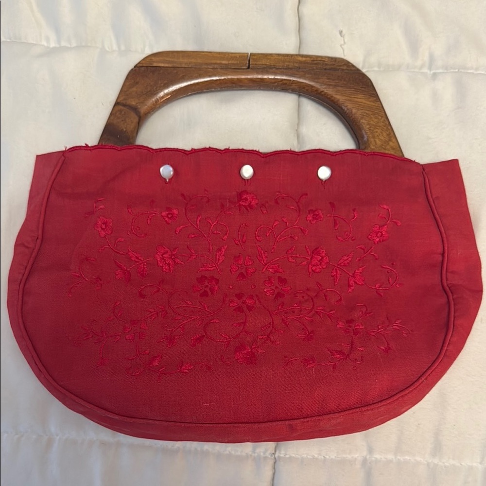Elegant Red Embroidered Handbag